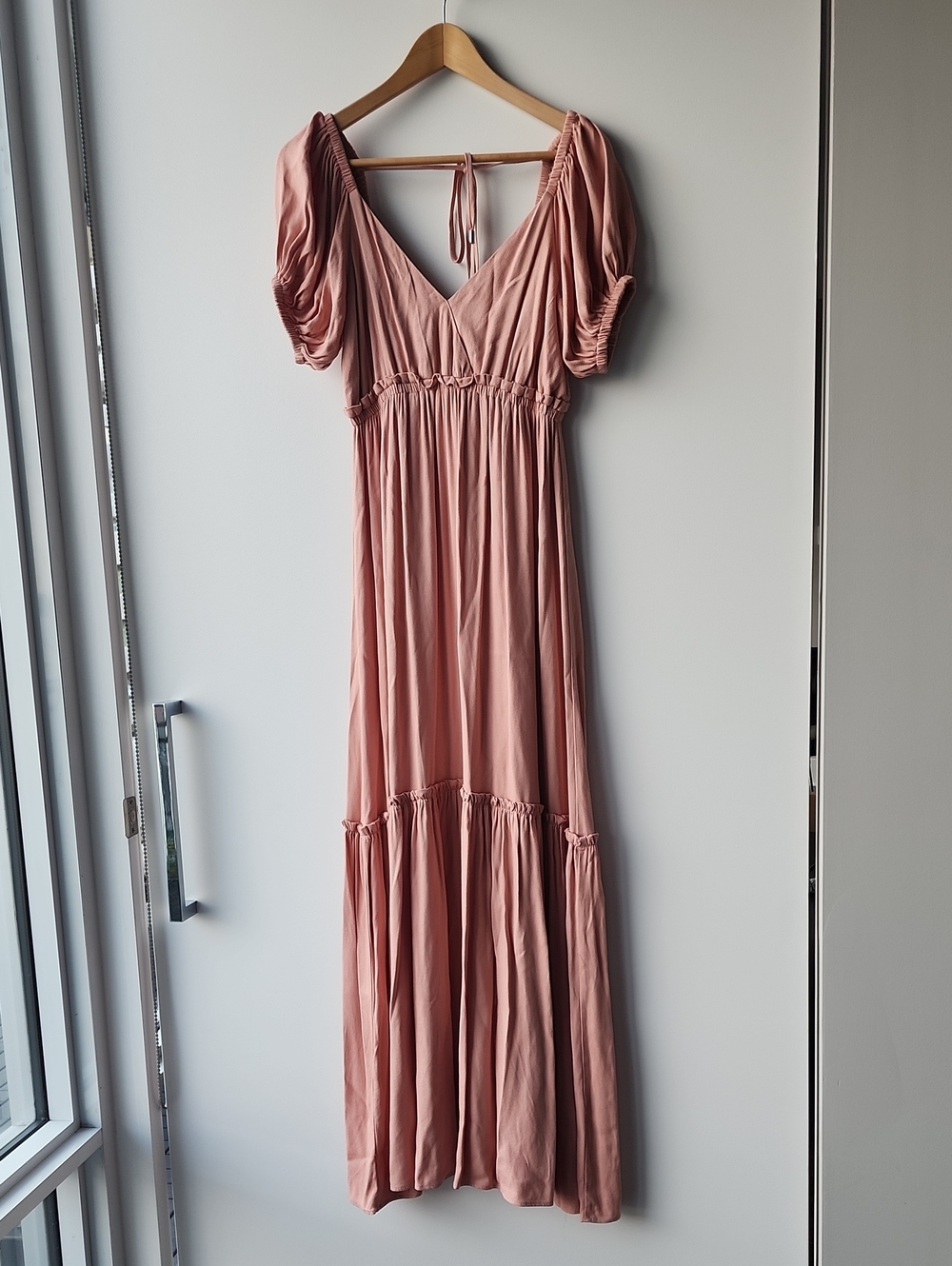 Amaro 100% Viscose Flowy Puff Sleeve Maxi Dress